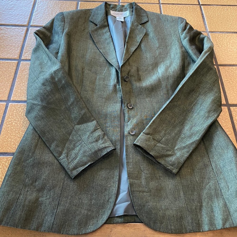 Jones Wear Women's Vintage Green 3 Button Blazer Size 8